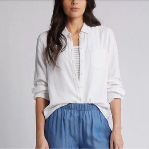 Caslon Women’s 100% Cotton Classic White Button Up Gauze Shirt XL